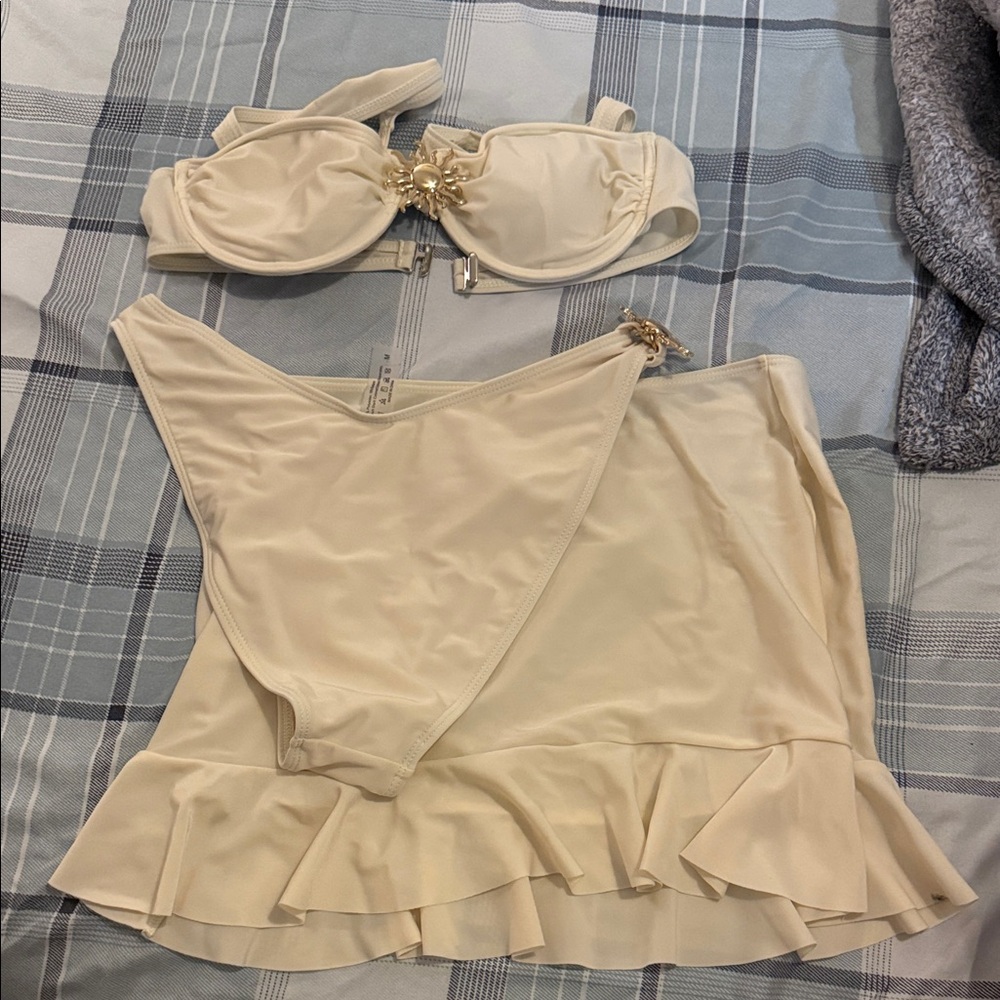 Elegant Cream Bikini Set with Skirt